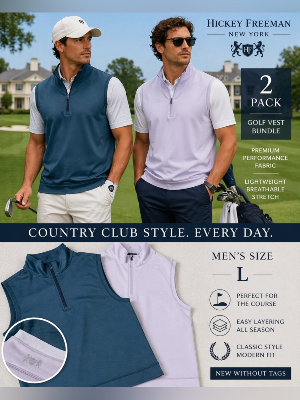 NWOT (2) Hickey Freeman New York 1/4 Zip Performance Vest Men’s Large L Golf